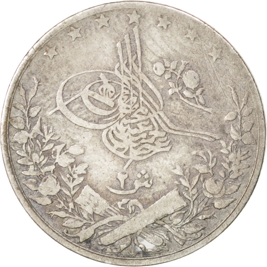 EGYPT, 2 Qirsh, 1884, Misr, KM #293, EF(40-45), Silver, 19, 2.72