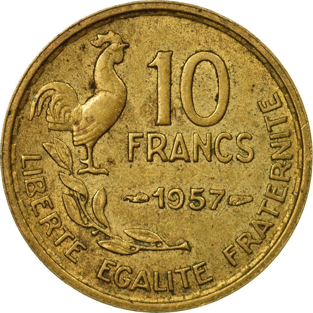 Coin, France, Guiraud, 10 Francs, 1957, Paris, EF(40-45), Aluminum-Bronze