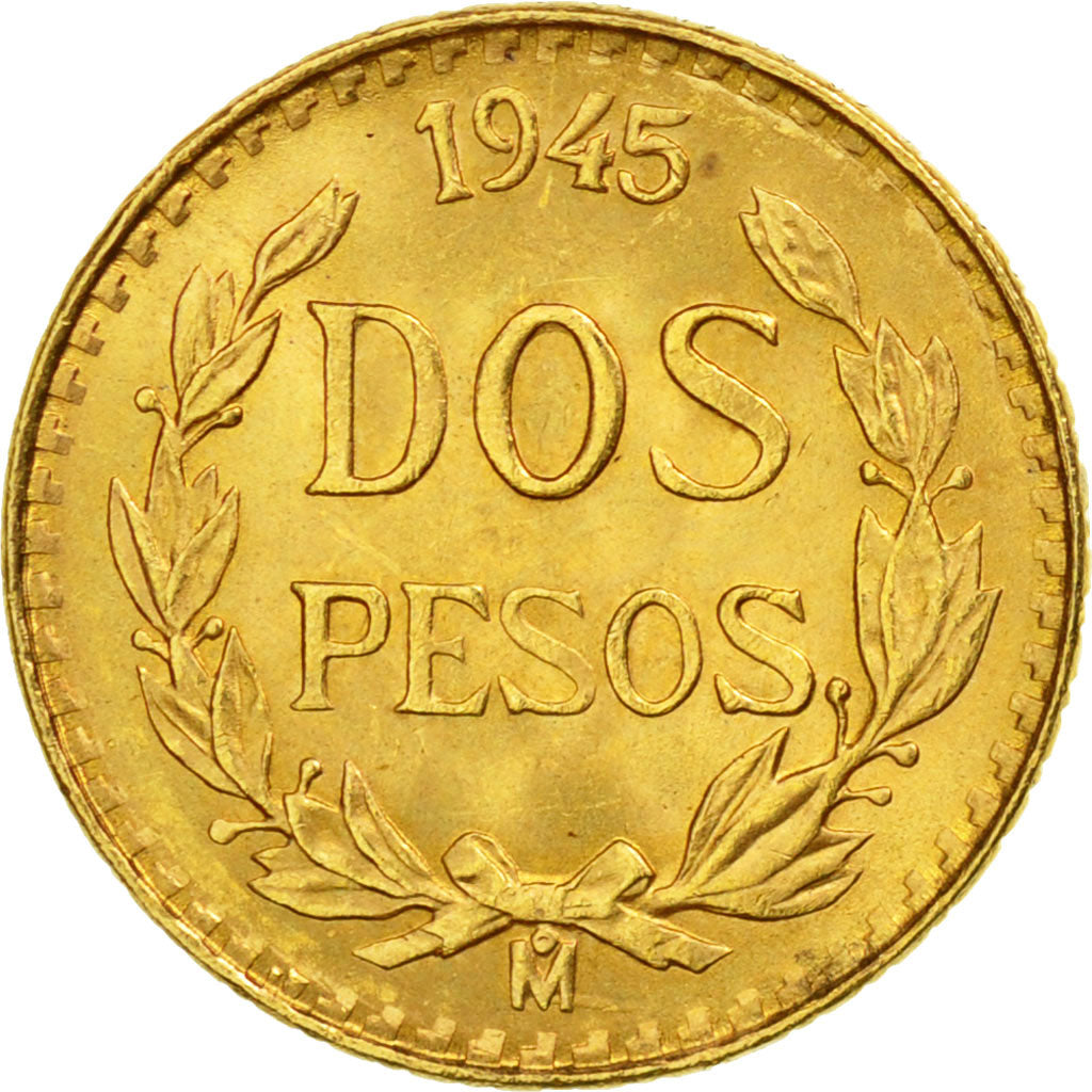 Coin, Mexico, 2 Pesos, 1945, Mexico City, MS(63), Gold, KM:461