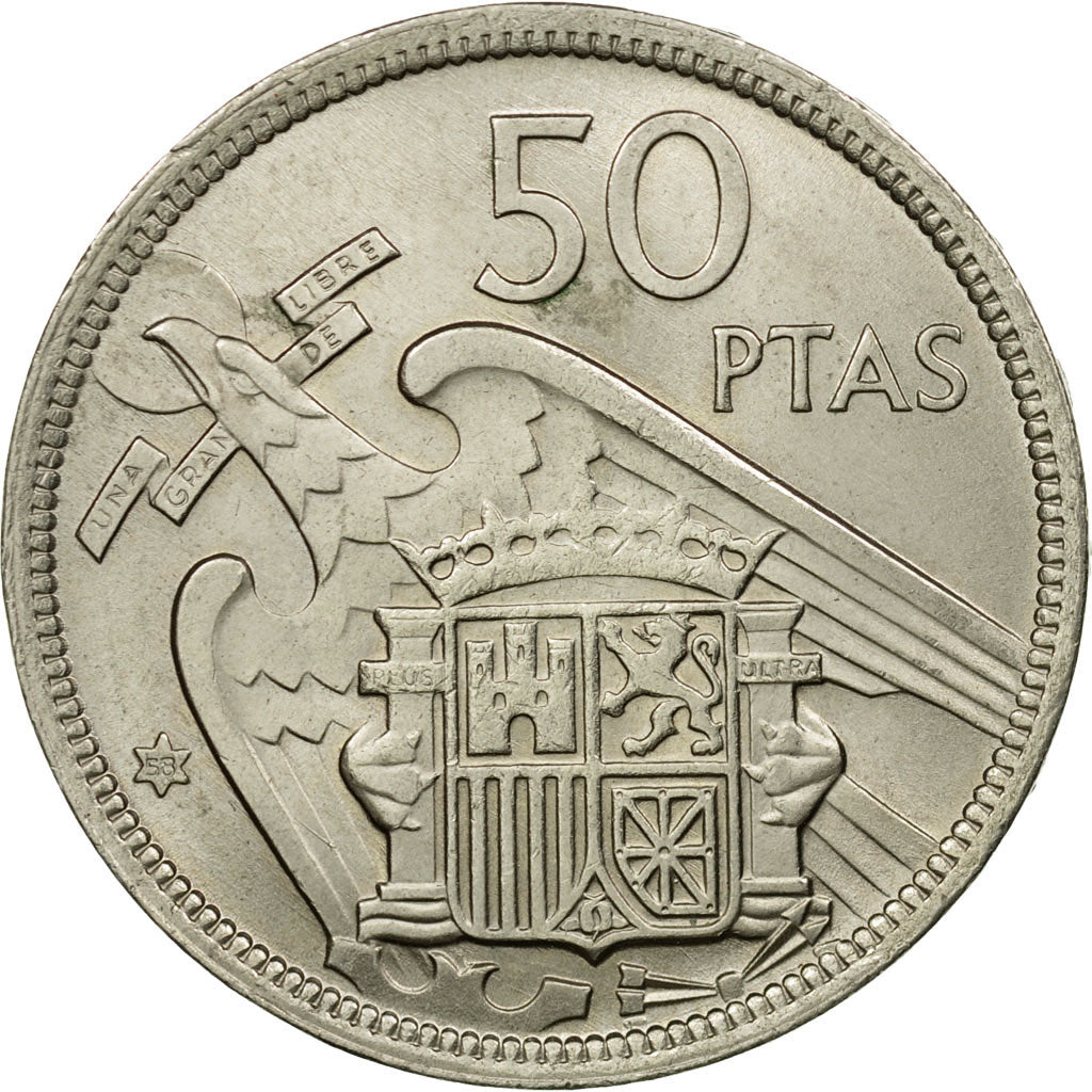 Monnaie, Espagne, Caudillo and regent, 50 Pesetas, 1958, SUP, Copper-nickel