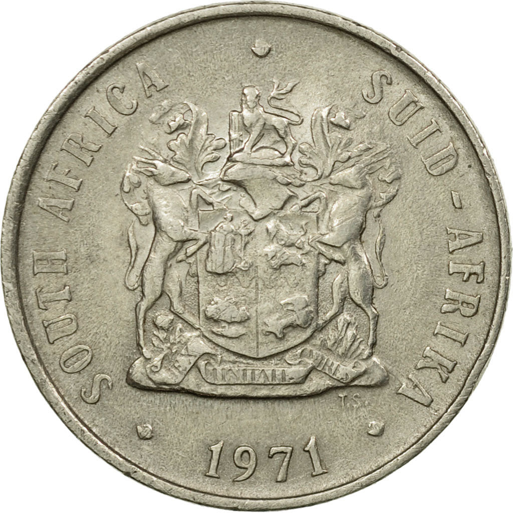 Moneta, Sudafrica, 10 Cents, 1971, BB, Nichel, KM:85