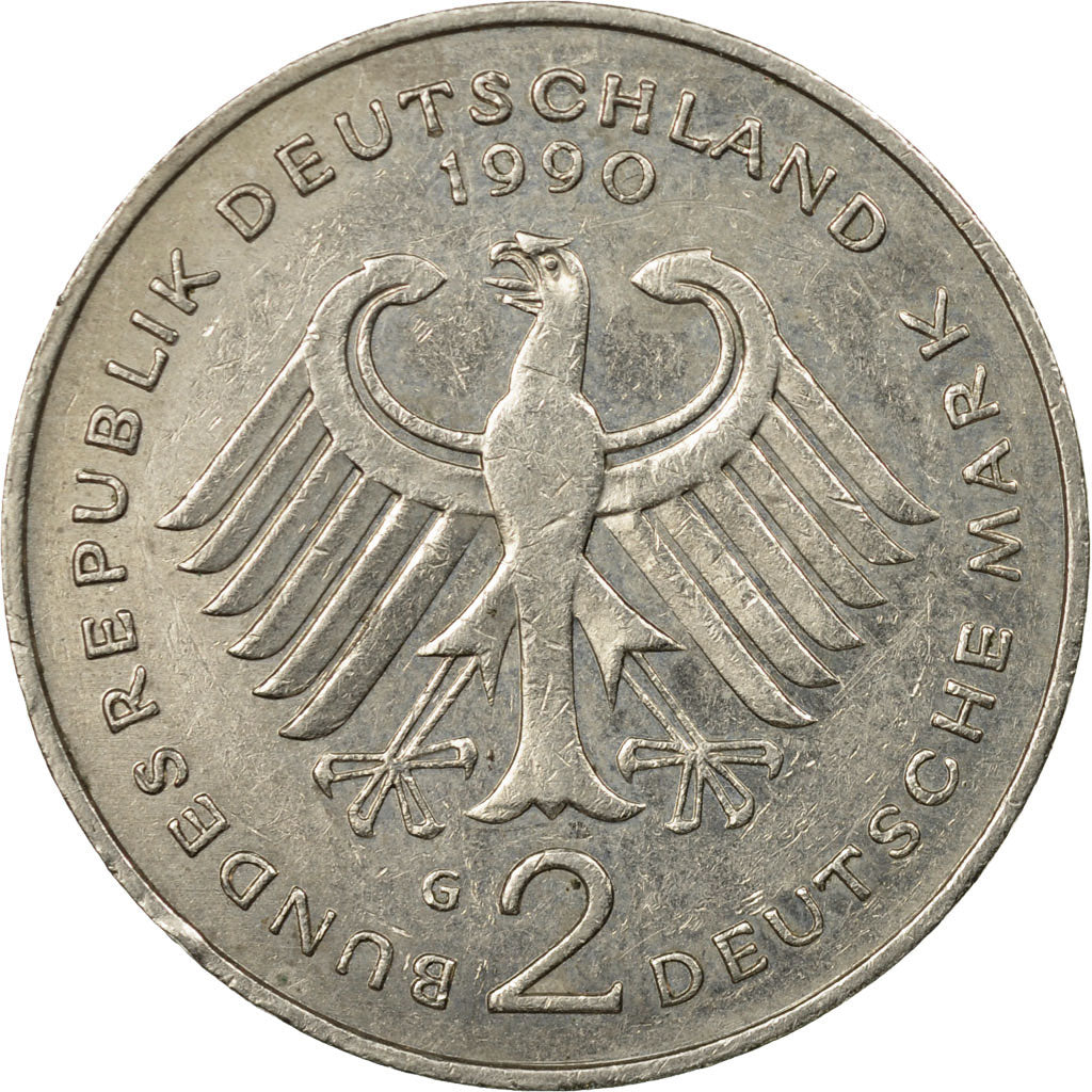 Münze, Bundesrepublik Deutschland, 2 Mark, 1990, Karlsruhe, SS, Copper-Nickel
