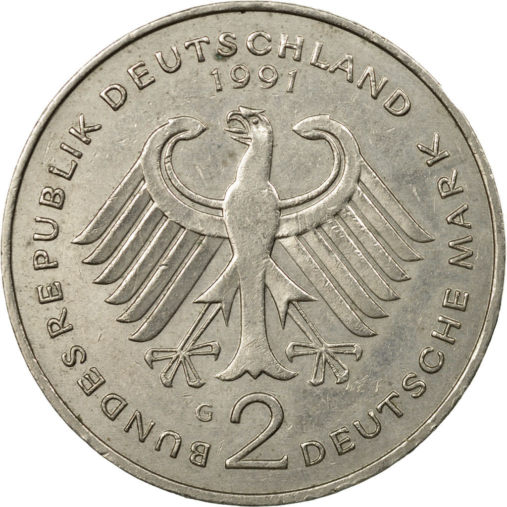 Coin, GERMANY - FEDERAL REPUBLIC, 2 Mark, 1991, Karlsruhe, EF(40-45)
