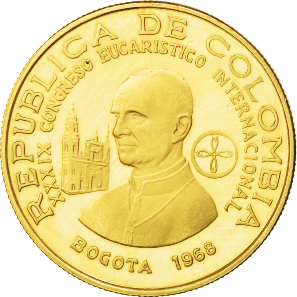 COLOMBIA, 200 Pesos, 1968, KM #232, MS(65-70), Gold, 8.67