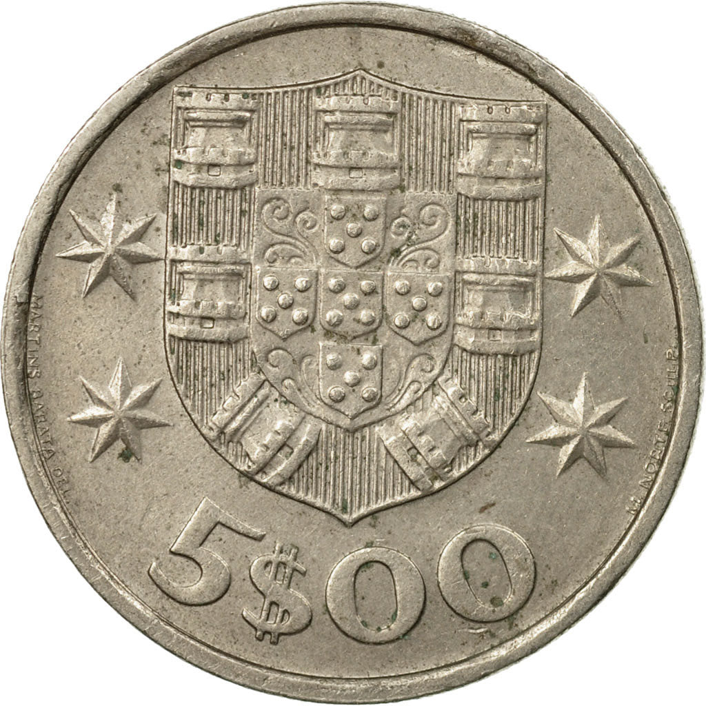 Coin, Portugal, 5 Escudos, 1985, EF(40-45), Copper-nickel, KM:591
