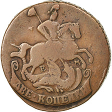 Moneta, Russia, Catherine II, 2 Kopeks, 1765, Ekaterinbourg, MB+, Rame, KM:58.3