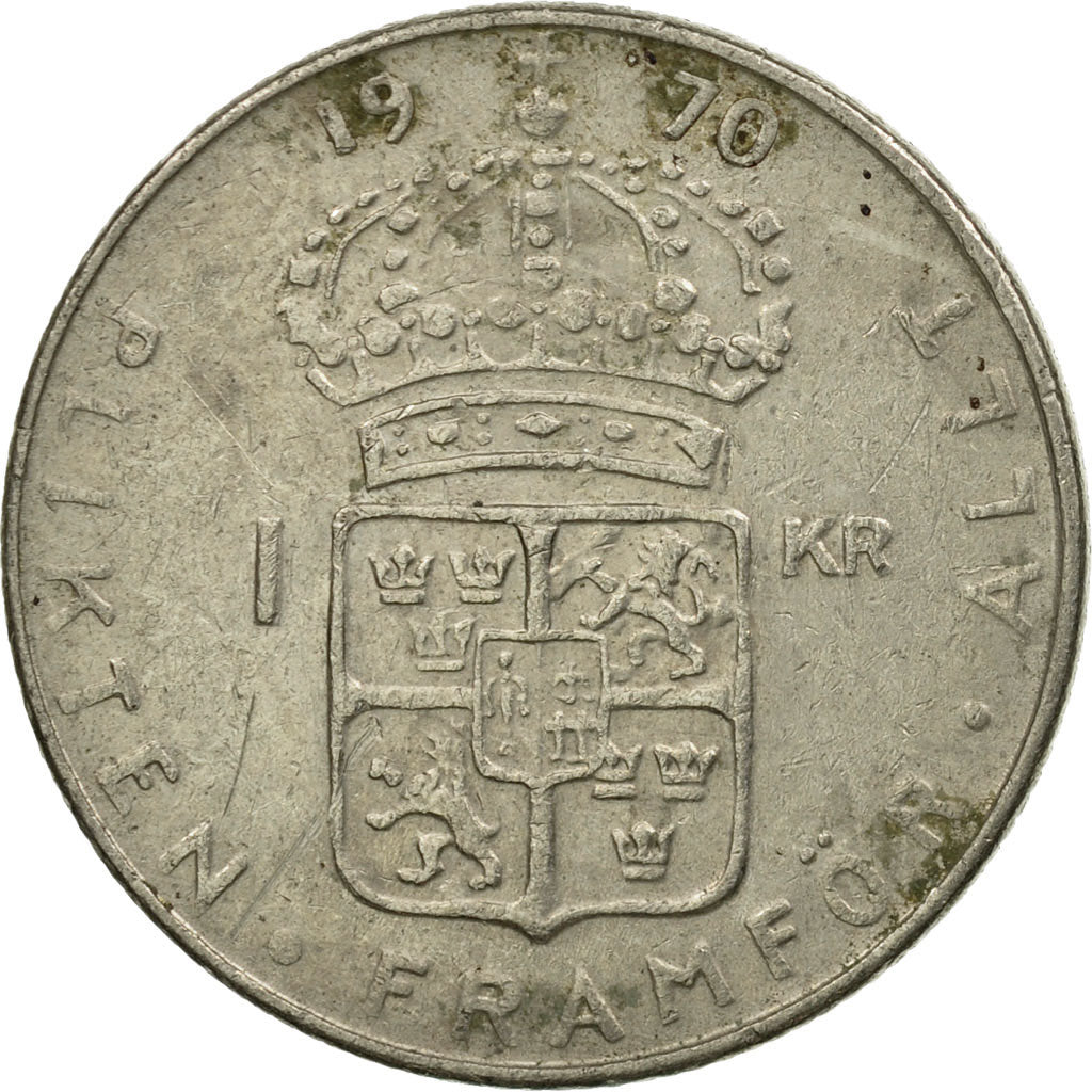 Coin, Sweden, Gustaf VI, Krona, 1970, EF(40-45), Copper-Nickel Clad Copper