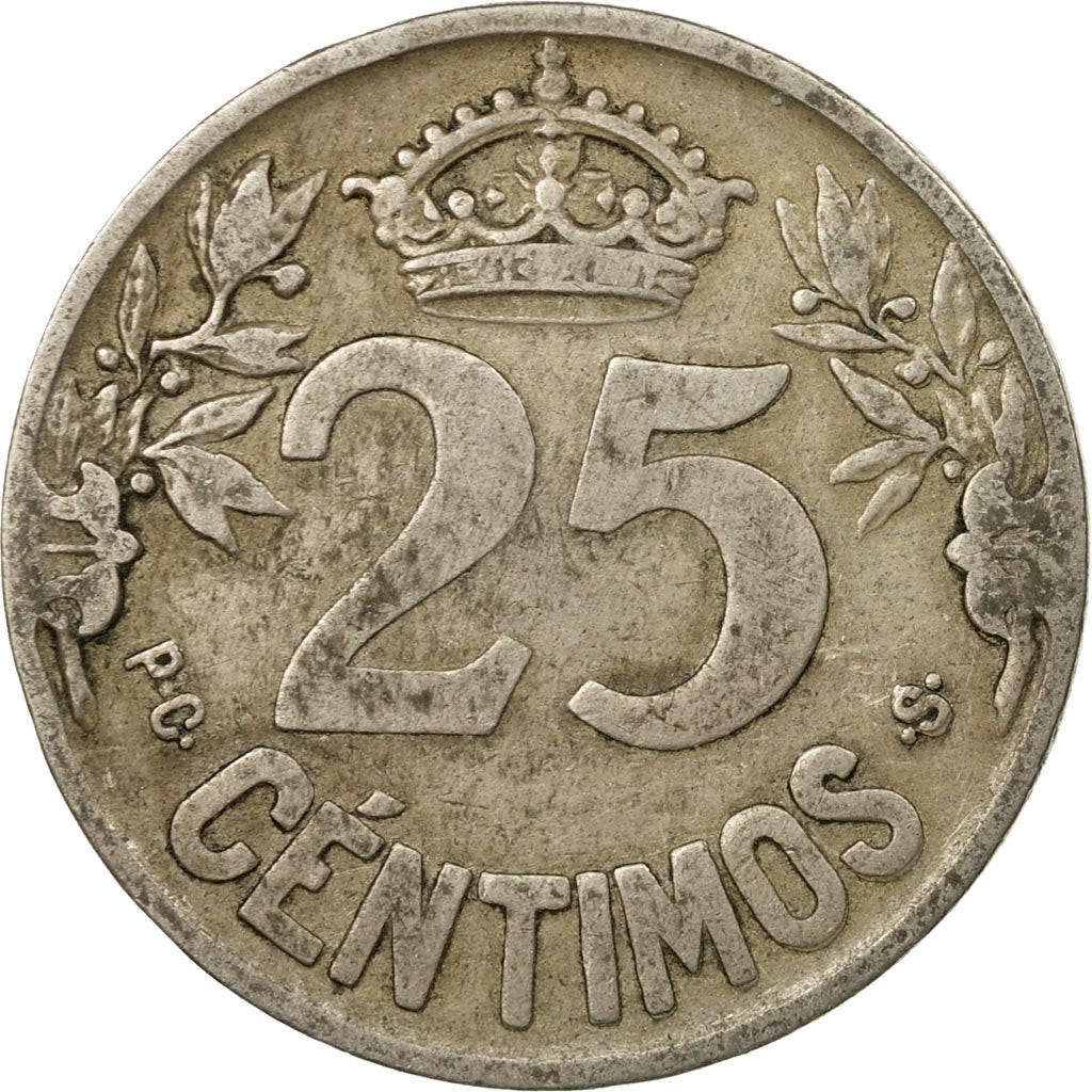 Coin, Spain, Alfonso XIII, 25 Centimos, 1925, Madrid, VF(20-25), Copper-nickel
