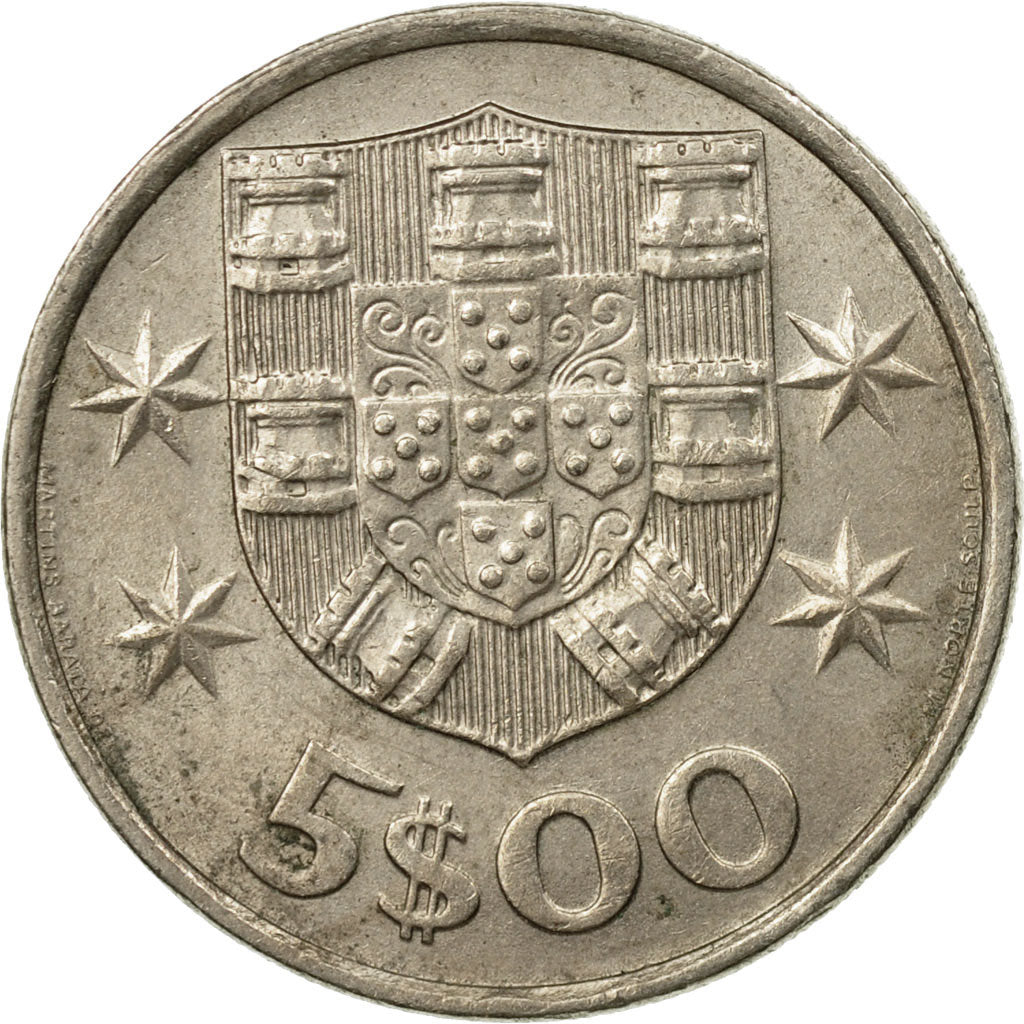 Coin, Portugal, 5 Escudos, 1981, EF(40-45), Copper-nickel, KM:591