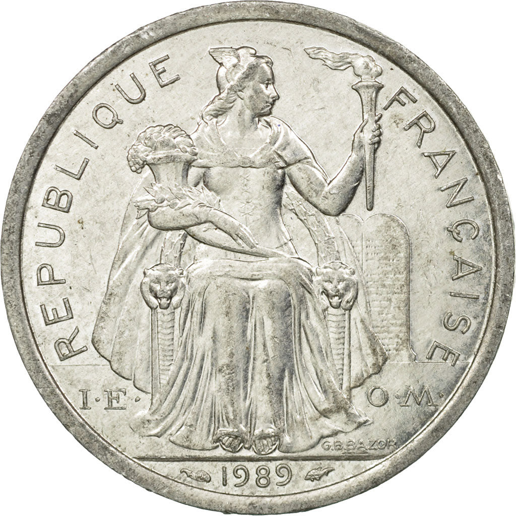 Coin, French Polynesia, 2 Francs, 1989, Paris, EF(40-45), Aluminum, KM:10