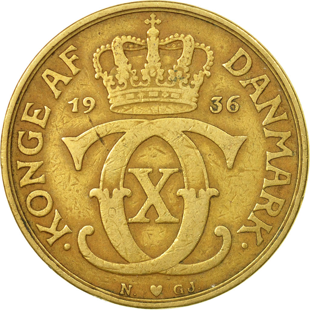 Coin, Denmark, Christian X, 2 Kroner, 1936, Copenhagen, EF(40-45)