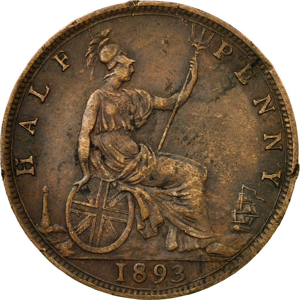 Coin, Great Britain, Victoria, 1/2 Penny, 1893, VF(30-35), Bronze, KM:754