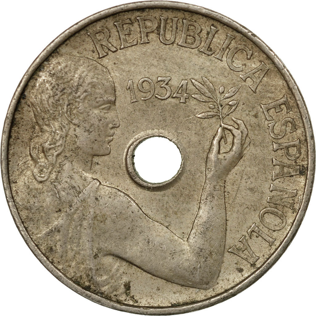 Coin, Spain, 25 Centimos, 1934, Vienna, VF(30-35), Copper-nickel, KM:751