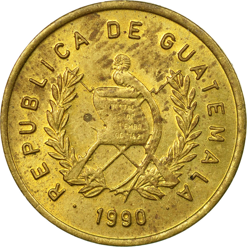 Coin, Guatemala, Centavo, Un, 1990, EF(40-45), Brass, KM:275.3