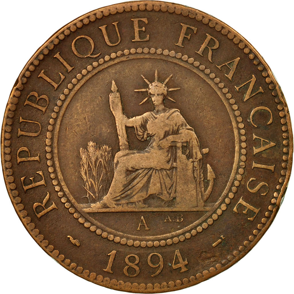 Coin, FRENCH INDO-CHINA, Cent, 1894, Paris, VF(30-35), Bronze, KM:1