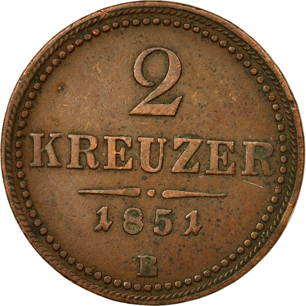 Coin, Austria, Franz Joseph I, 2 Kreuzer, 1851, VF(20-25), Copper, KM:2189