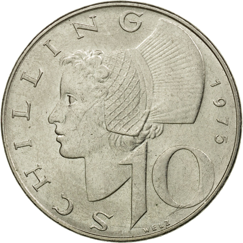 Coin, Austria, 10 Schilling, 1975, AU(55-58), Copper-Nickel Plated Nickel