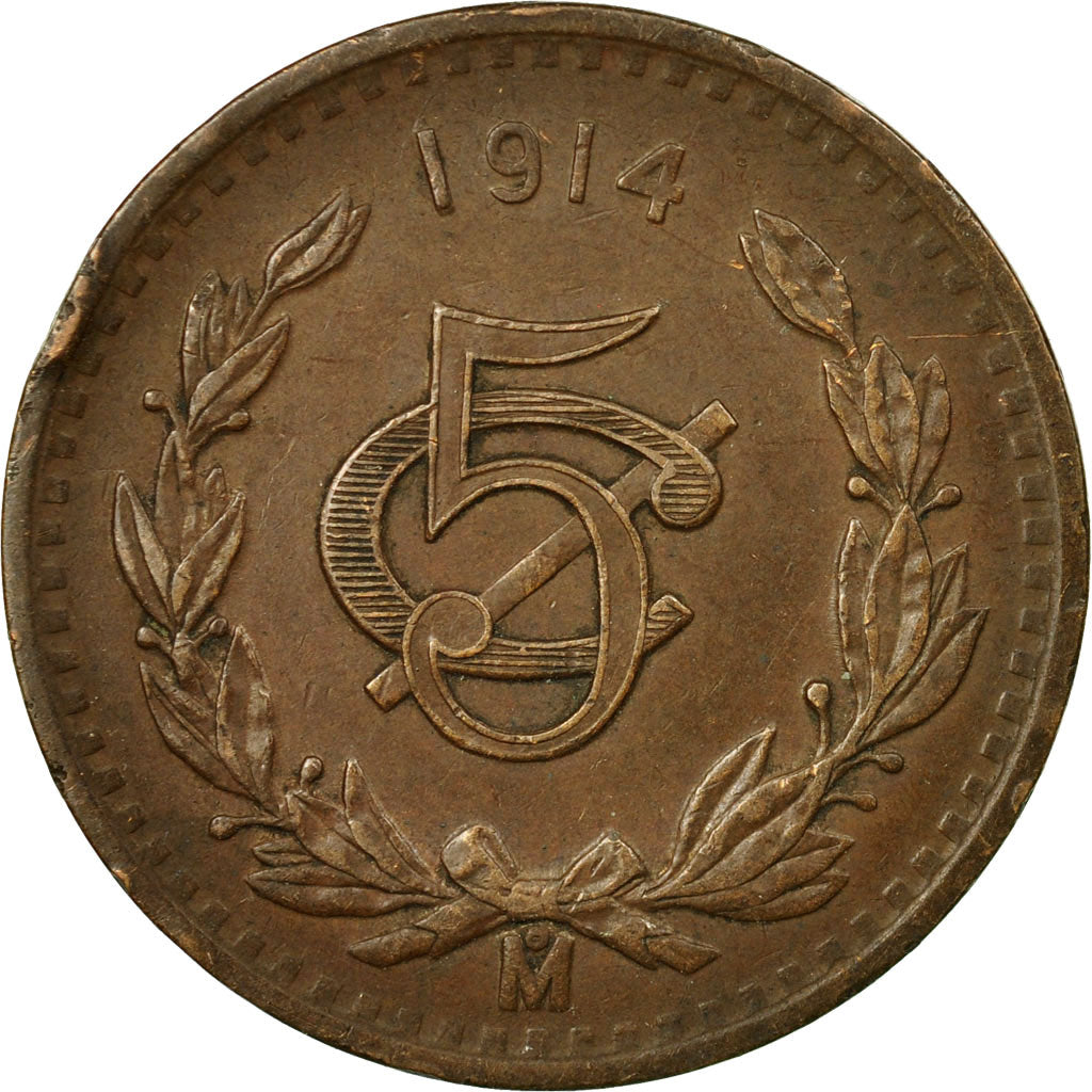 Coin, Mexico, 5 Centavos, 1914, Mexico City, VF(30-35), Bronze, KM:422
