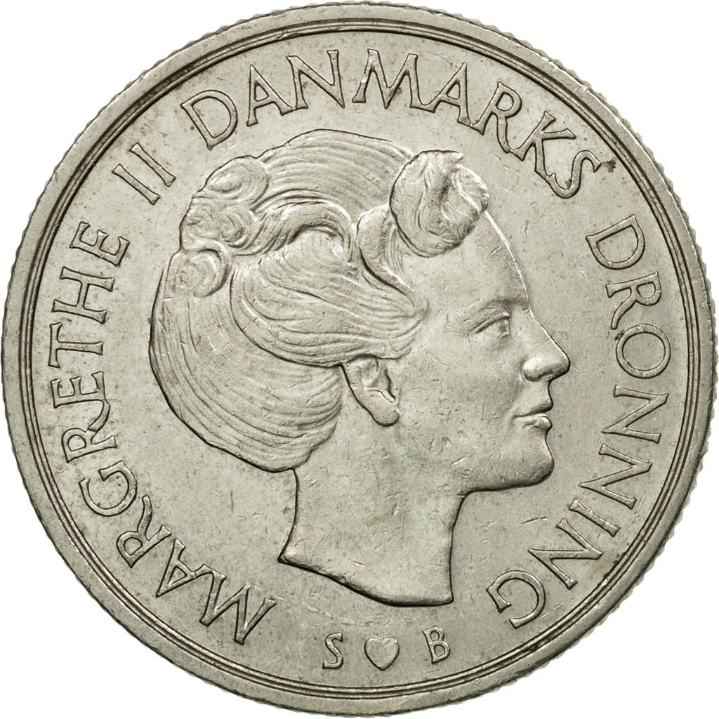 Coin, Denmark, Margrethe II, Krone, 1976, Copenhagen, AU(55-58), Copper-nickel