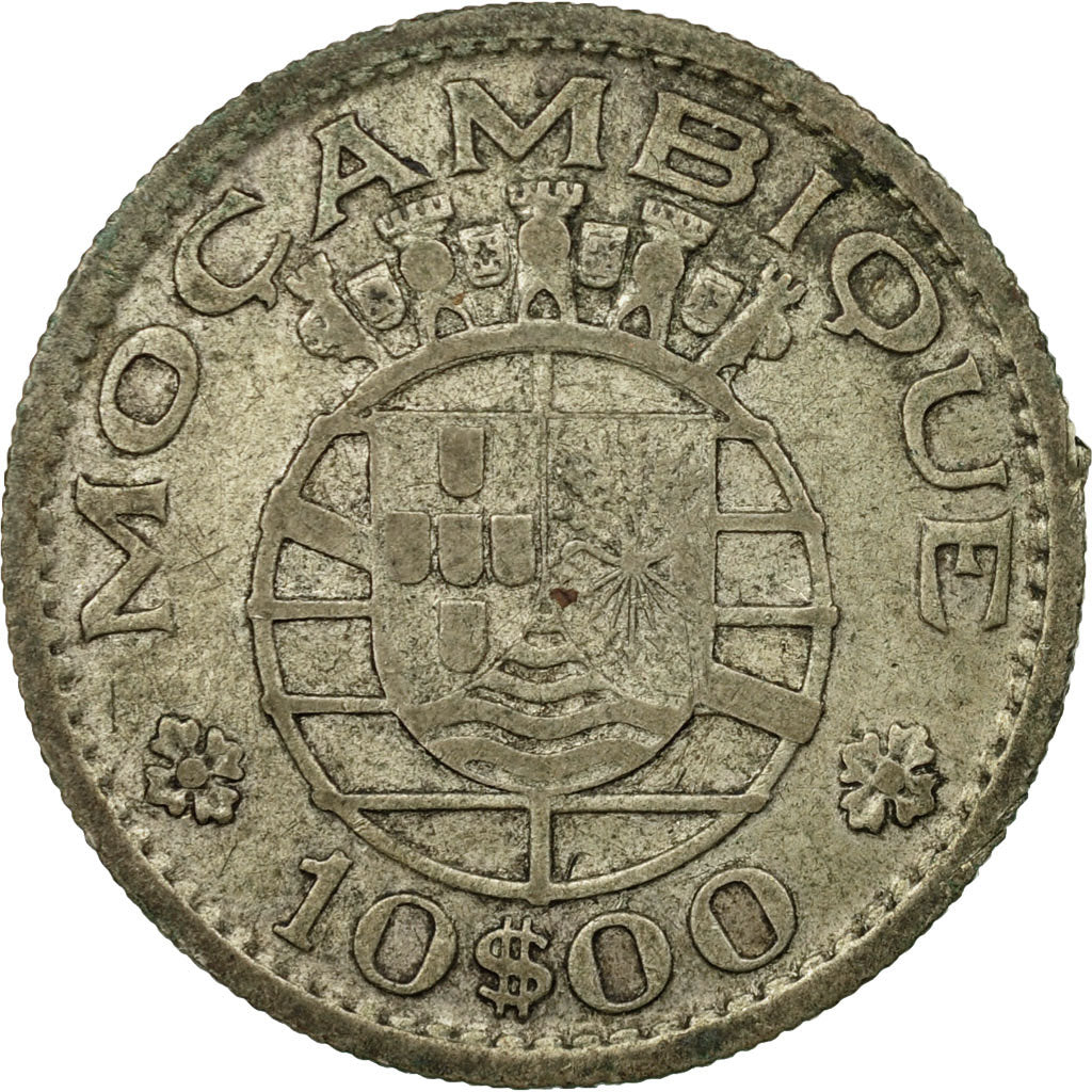 Moneta, Mozambico, 10 Escudos, 1955, MB, Argento, KM:79
