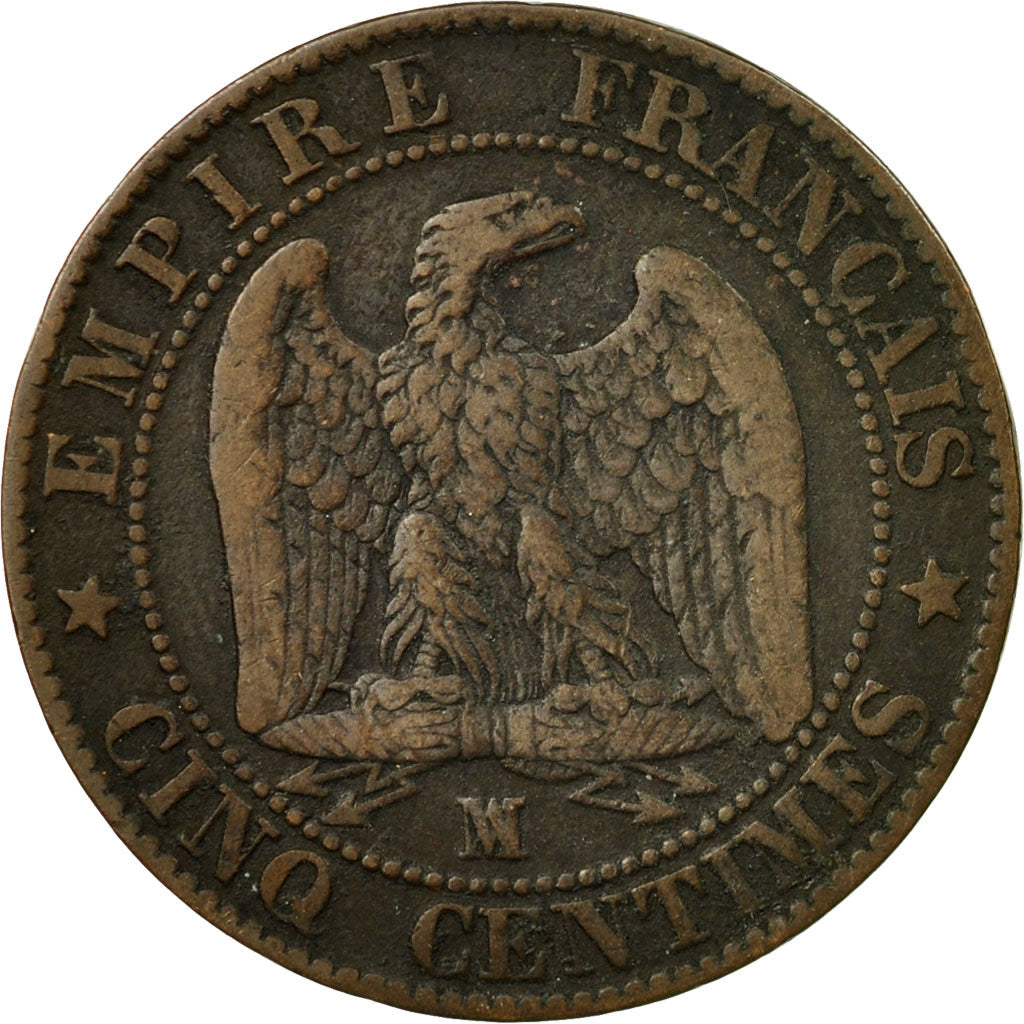 Moneda, Francia, Napoleon III, Napoléon III, 5 Centimes, 1855, Marseille, BC+