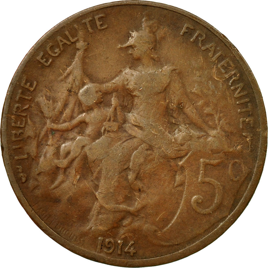 Moneta, Francia, Dupuis, 5 Centimes, 1914, Paris, MB, Bronzo, KM:842