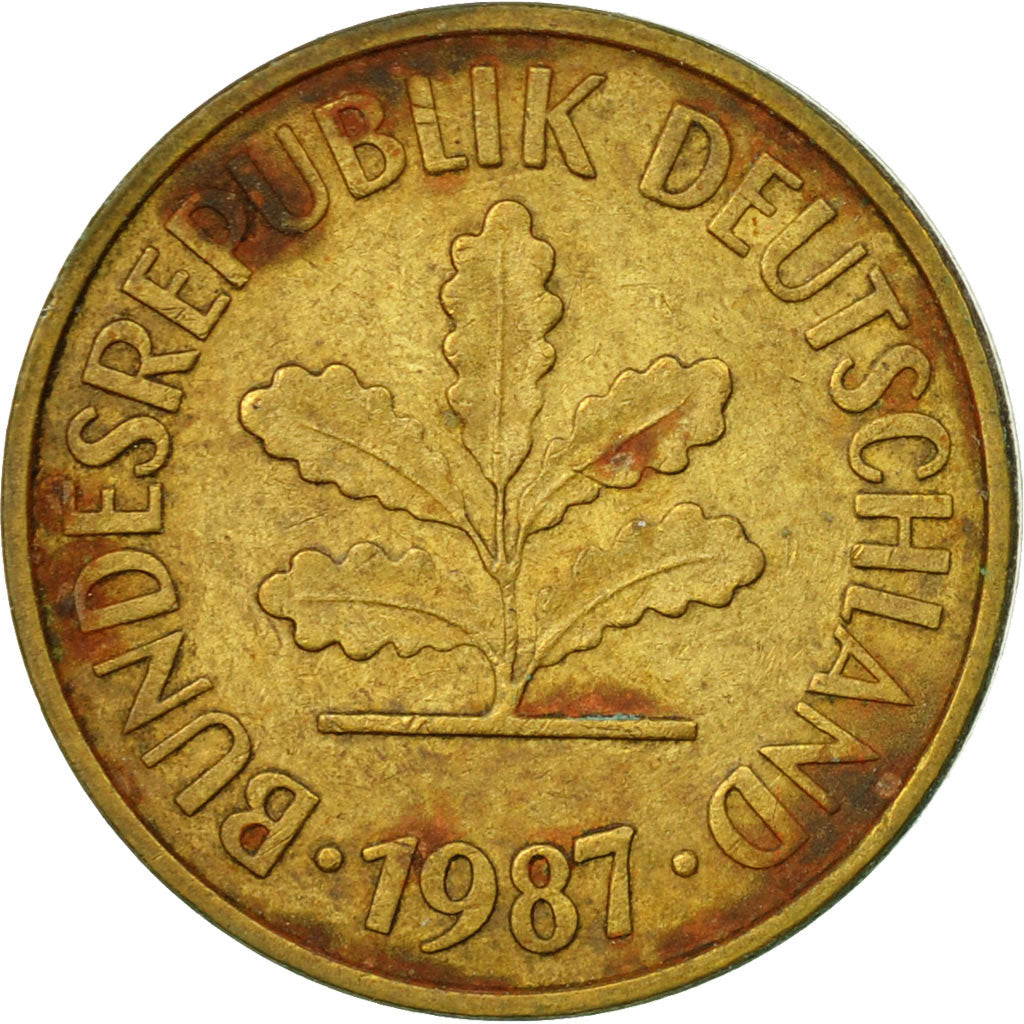 Coin, GERMANY - FEDERAL REPUBLIC, 5 Pfennig, 1987, Karlsruhe, EF(40-45), Brass