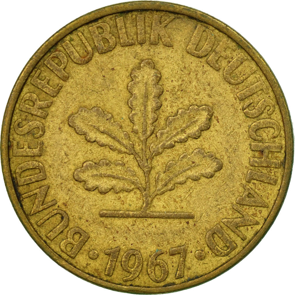 Moneta, Niemcy - RFN, 10 Pfennig, 1967, Stuttgart, EF(40-45), Mosiądz powlekany