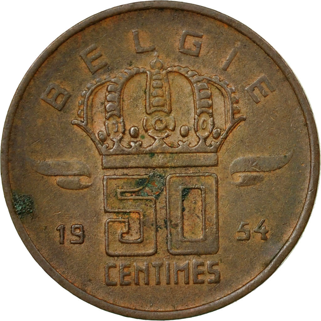Coin, Belgium, 50 Centimes, 1954, EF(40-45), Bronze, KM:145