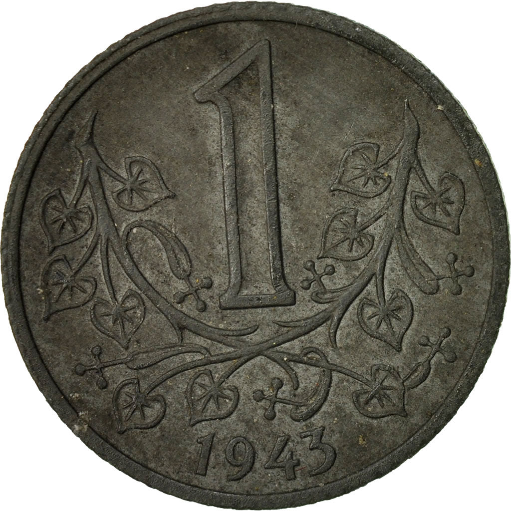 Coin, BOHEMIA & MORAVIA, Koruna, 1943, EF(40-45), Zinc, KM:4
