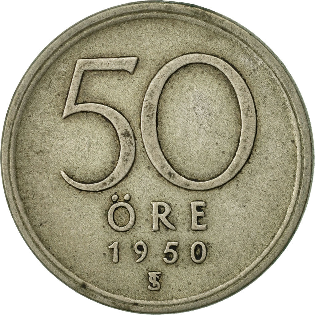Coin, Sweden, Gustaf V, 50 Öre, 1950, VF(30-35), Silver, KM:817