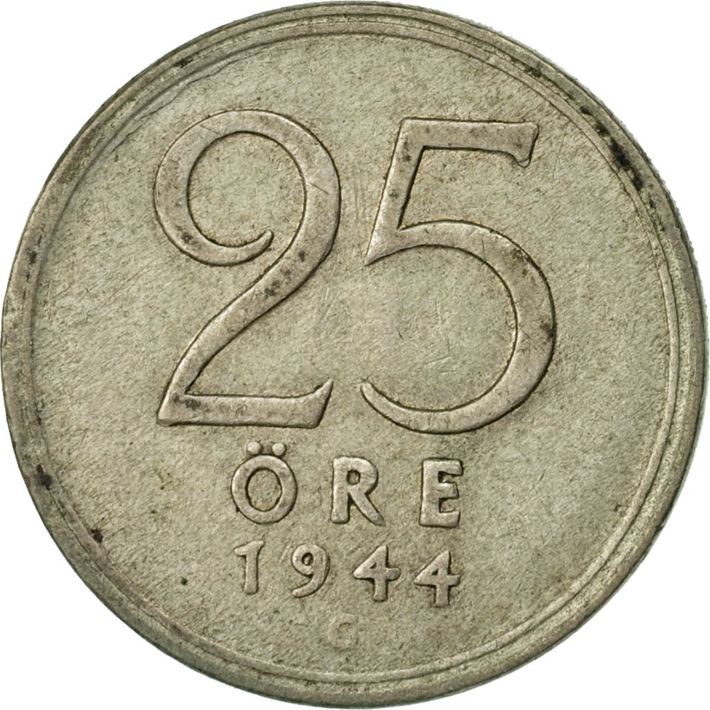 Coin, Sweden, Gustaf V, 25 Öre, 1944, VF(30-35), Silver, KM:816