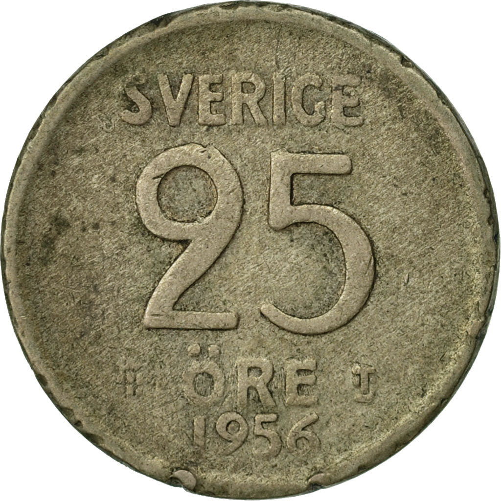 Moneta, Svezia, Gustaf VI, 25 Öre, 1956, MB, Argento, KM:824