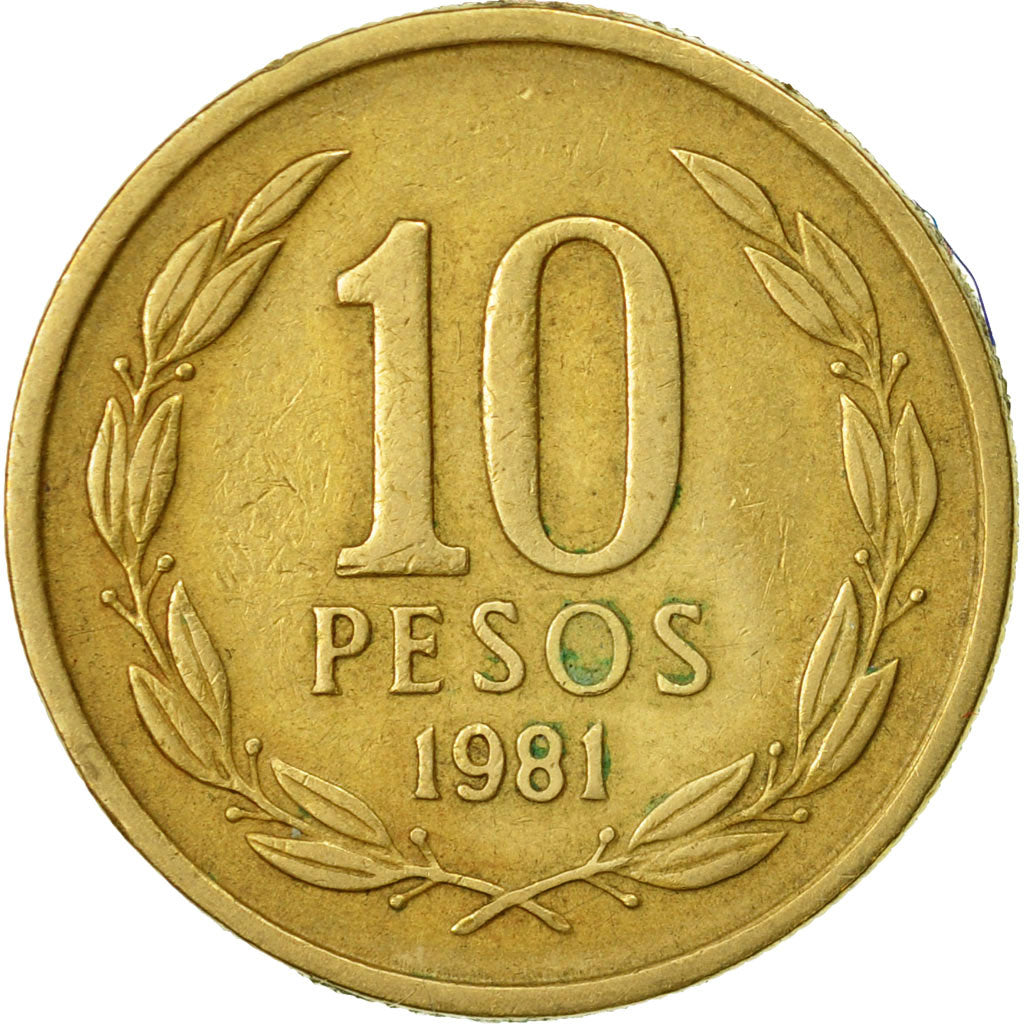 Coin, Chile, 10 Pesos, 1981, Santiago, EF(40-45), Aluminum-Bronze, KM:218.1