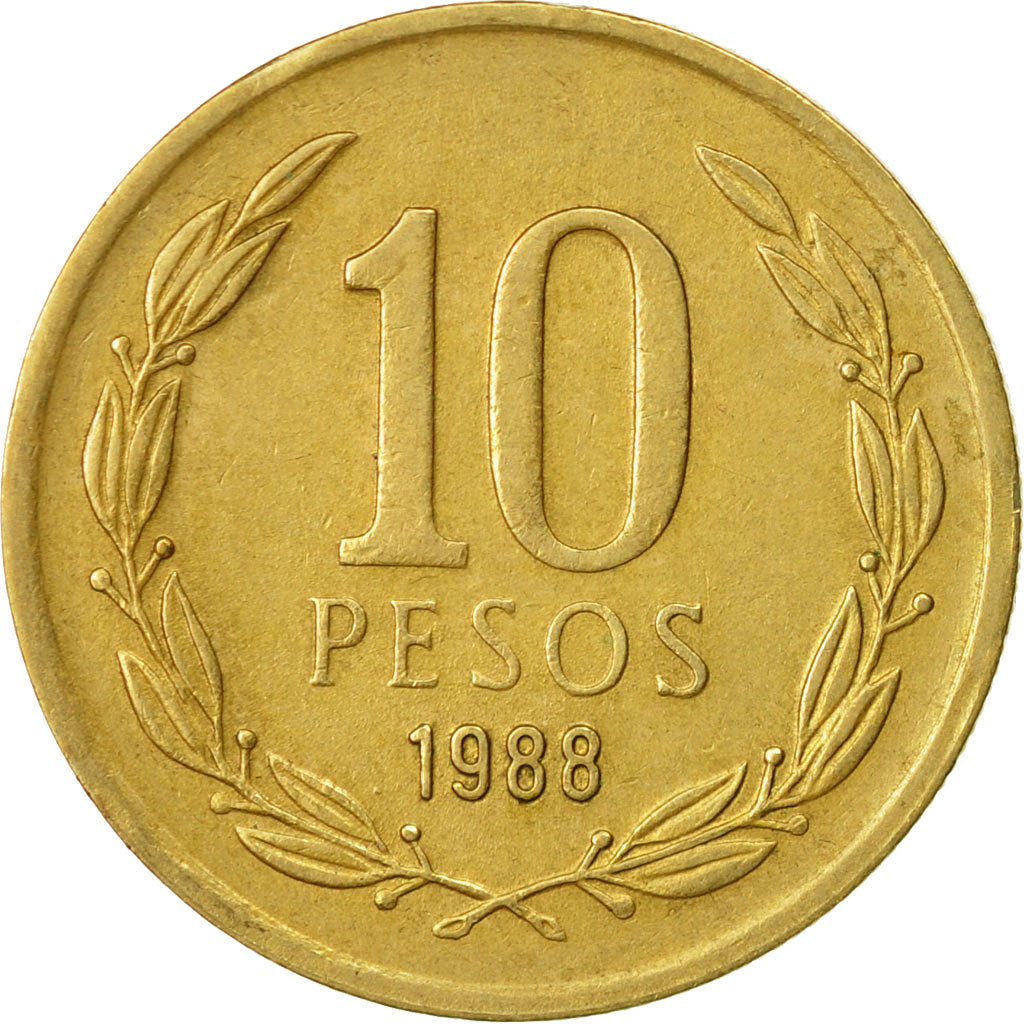 Moneda, Chile, 10 Pesos, 1988, Santiago, MBC, Aluminio - bronce, KM:218.2