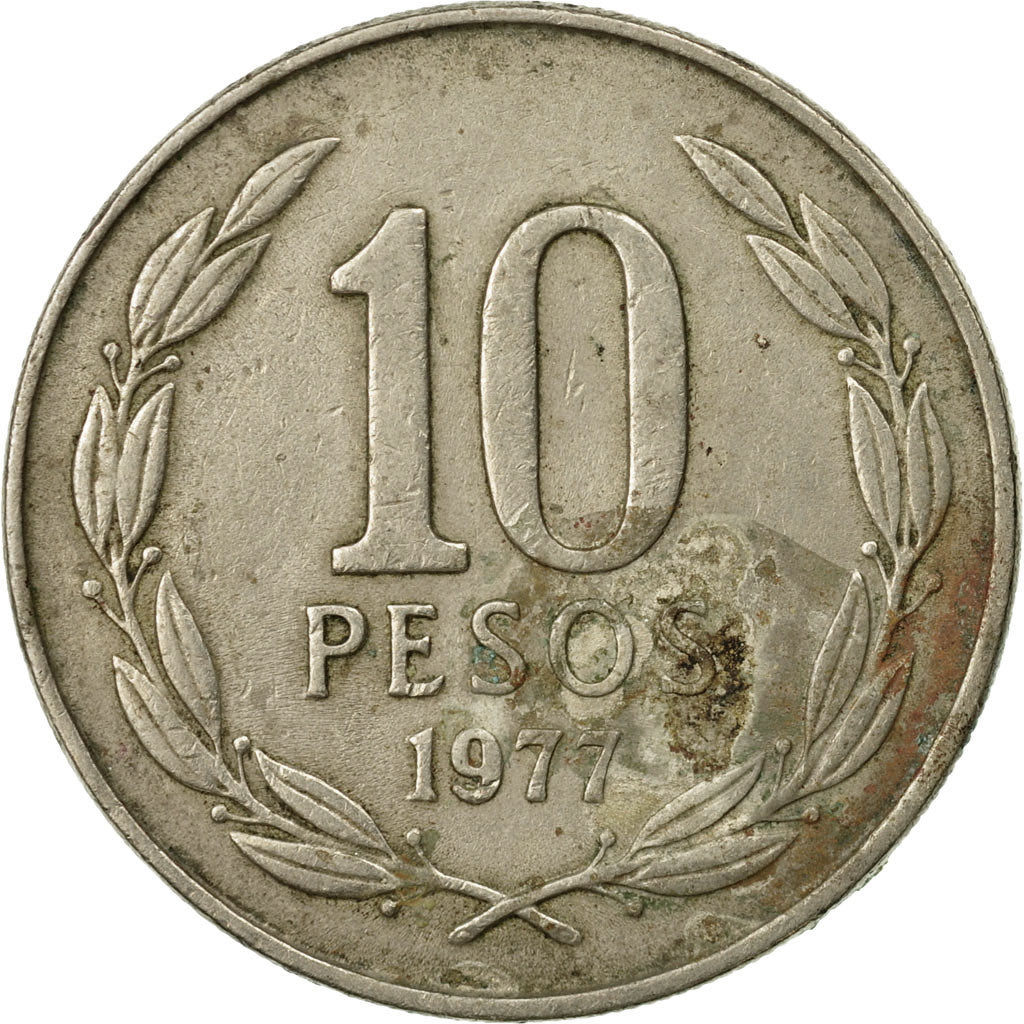 Coin, Chile, 10 Pesos, 1977, VF(30-35), Copper-nickel, KM:210