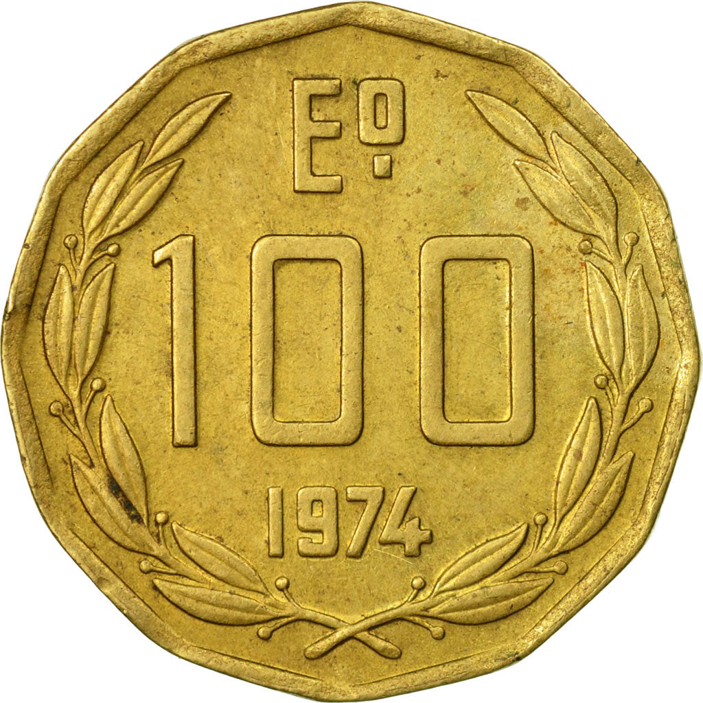 Moneda, Chile, 100 Pesos, 1974, Santiago, MBC, Oro, KM:175