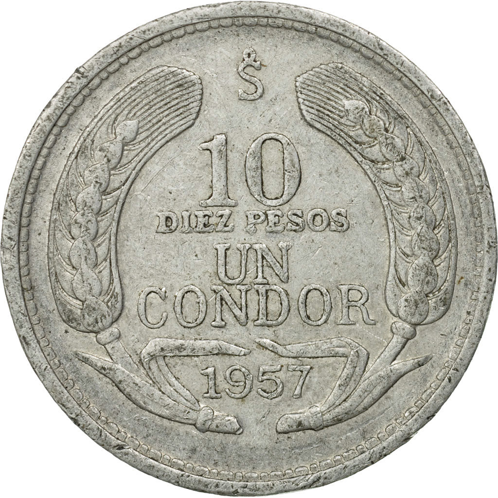 Münze, Chile, 10 Pesos, 1957, SS, Aluminium, KM:181