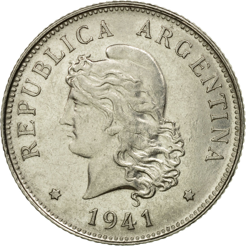Coin, Argentina, 50 Centavos, 1941, EF(40-45), Nickel, KM:39