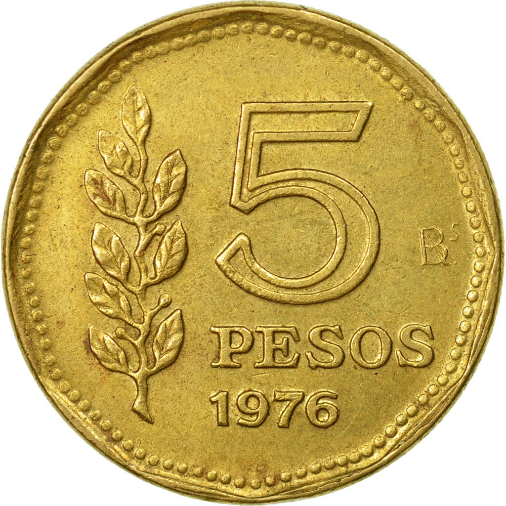 Coin, Argentina, 5 Pesos, 1976, EF(40-45), Aluminum-Bronze, KM:71
