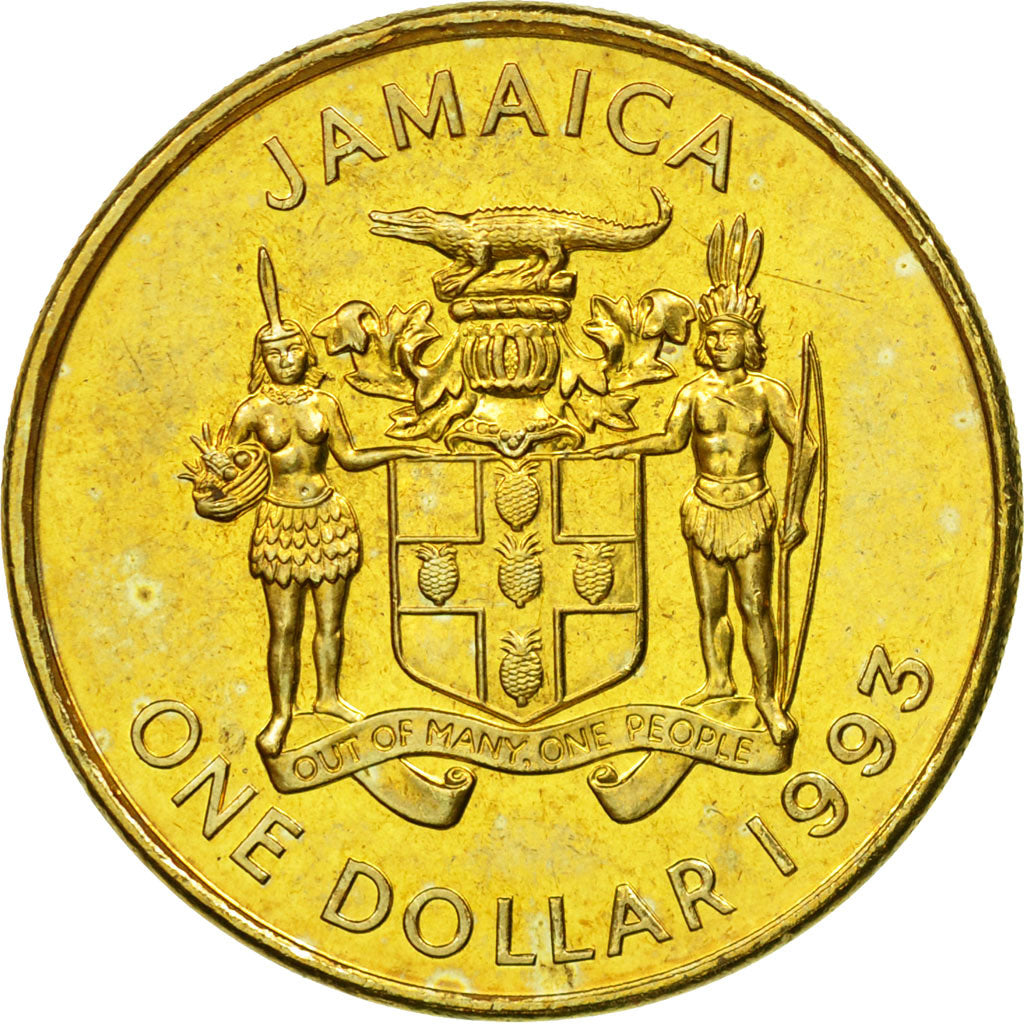 Coin, Jamaica, Elizabeth II, Dollar, 1993, EF(40-45), Brass plated steel