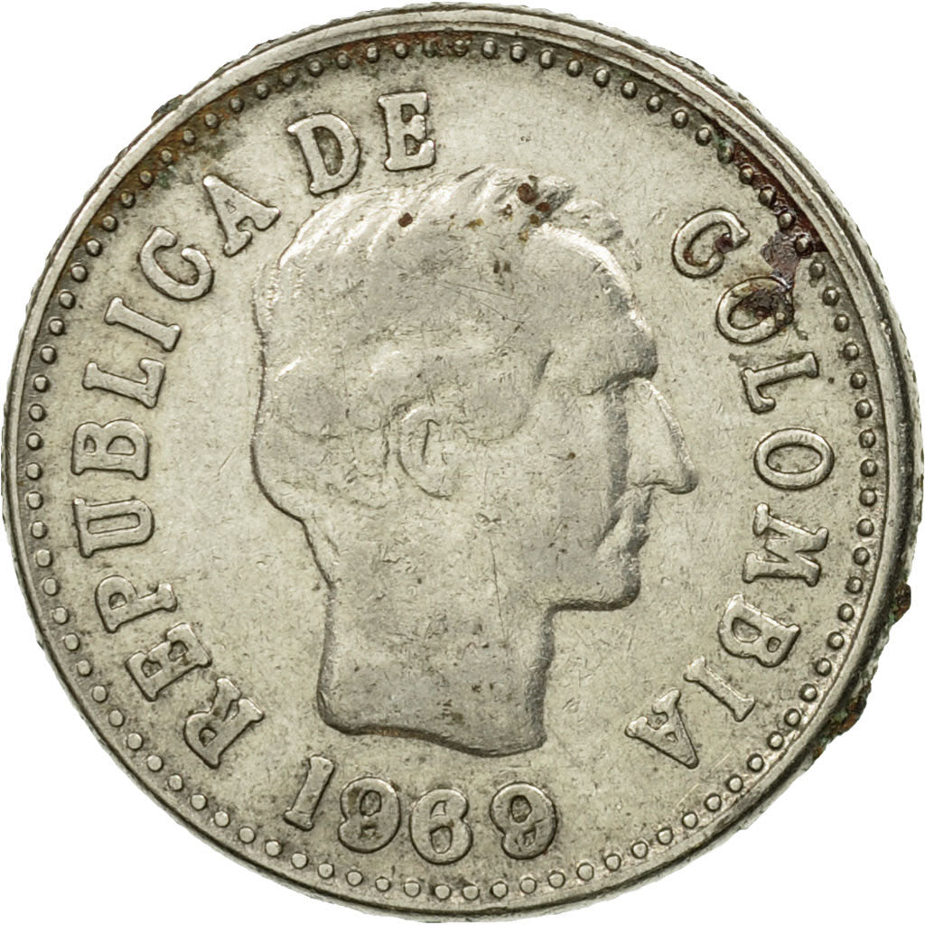 Moneda, Colombia, 10 Centavos, 1969, MBC, Níquel recubierto de acero, KM:226