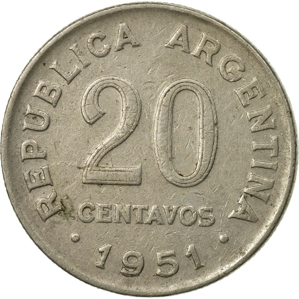 Moneta, Argentina, 20 Centavos, 1951, BB, Rame-nichel, KM:48