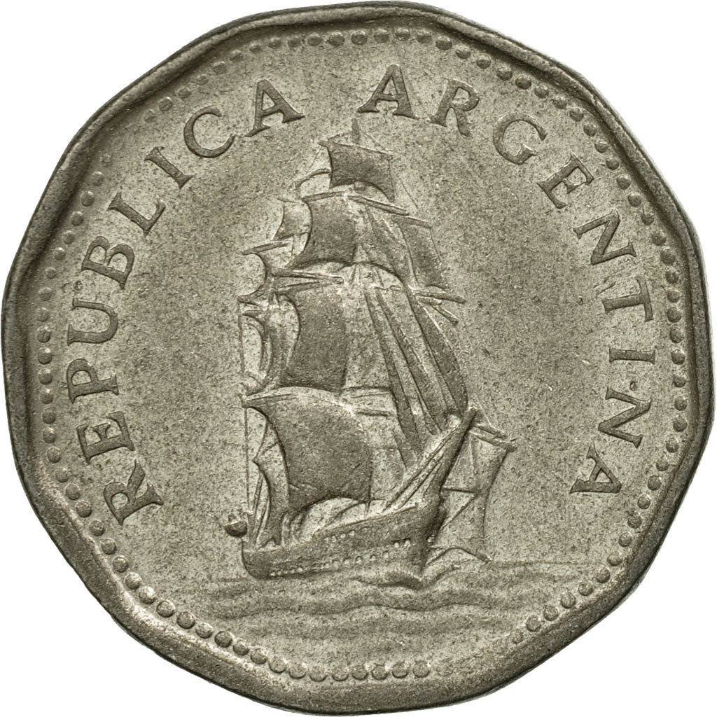 Moneta, Argentina, 5 Pesos, 1967, BB, Acciaio ricoperto in nichel, KM:59