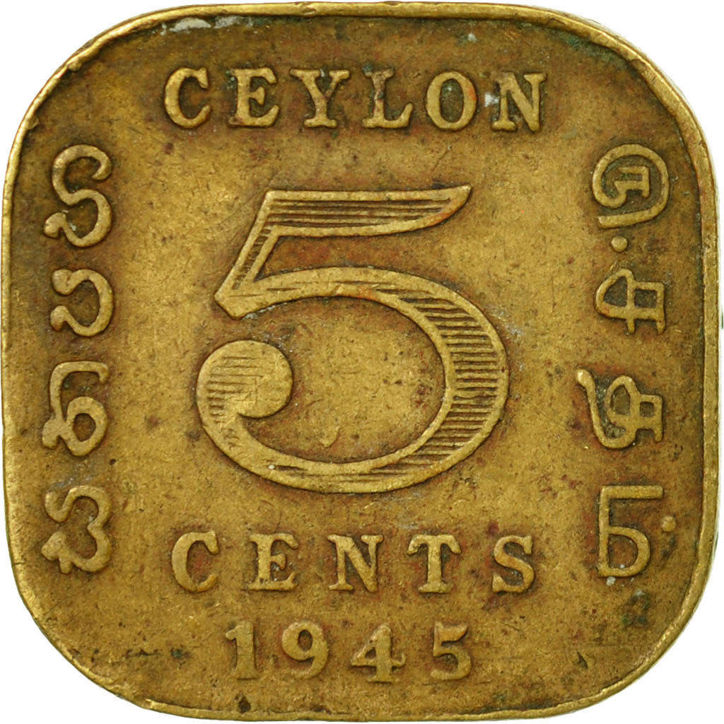 Monnaie, Ceylon, George VI, 5 Cents, 1945, TB+, Nickel-brass, KM:113.2
