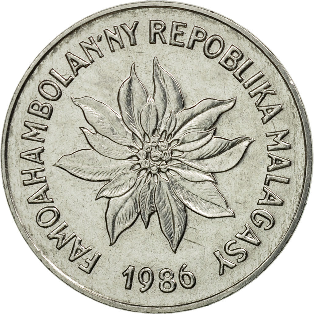 Coin, Madagascar, 2 Francs, 1986, Paris, EF(40-45), Stainless Steel, KM:9