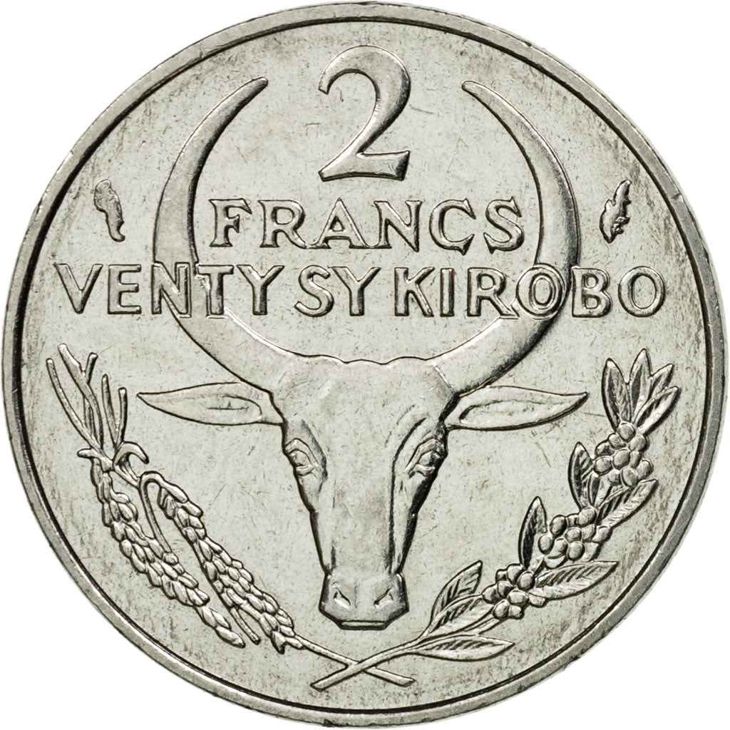 Coin, Madagascar, 2 Francs, 1986, Paris, EF(40-45), Stainless Steel, KM:9