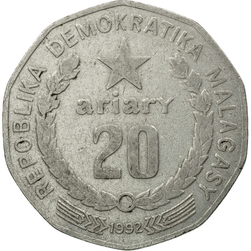 Monnaie, Madagascar, 20 Ariary, 1992, Royal Canadian Mint, TB+, Stainless Steel