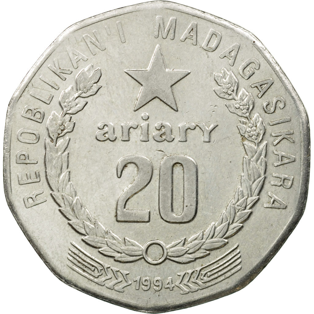 Moneta, Madagascar, 20 Ariary, 1994, Royal Canadian Mint, BB, Acciaio ricoperto