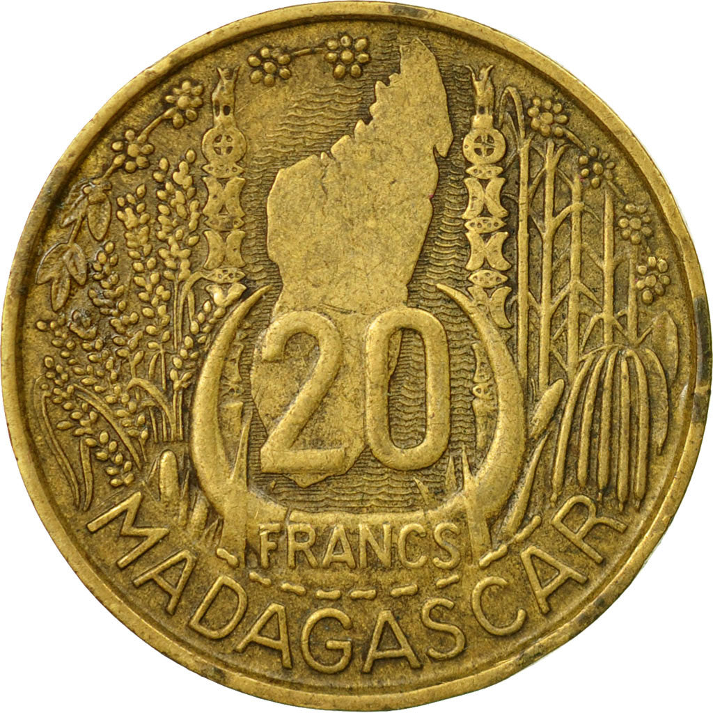 Coin, Madagascar, 20 Francs, 1953, Paris, EF(40-45), Aluminum-Bronze, KM:7